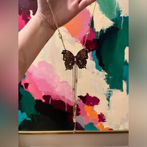 Betsy Johnson butterfly necklace w/ gold chain
